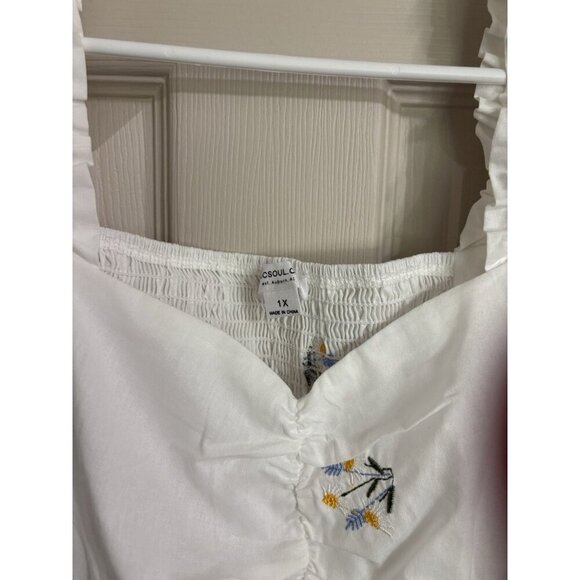 Chicsoul Dress White smocked back Floral Design Top Lined Womens Size 1X NEW - Picture 7 of 9